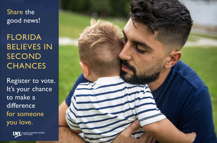 Lift Every Vote share the good news florida register to vote second chance image of hispanic man hugging child